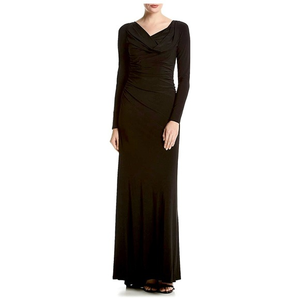 VERA WANG Women's Black Long Sleeve Matte Jersey Cowl‎ Neck Gown / Size 8 NWT